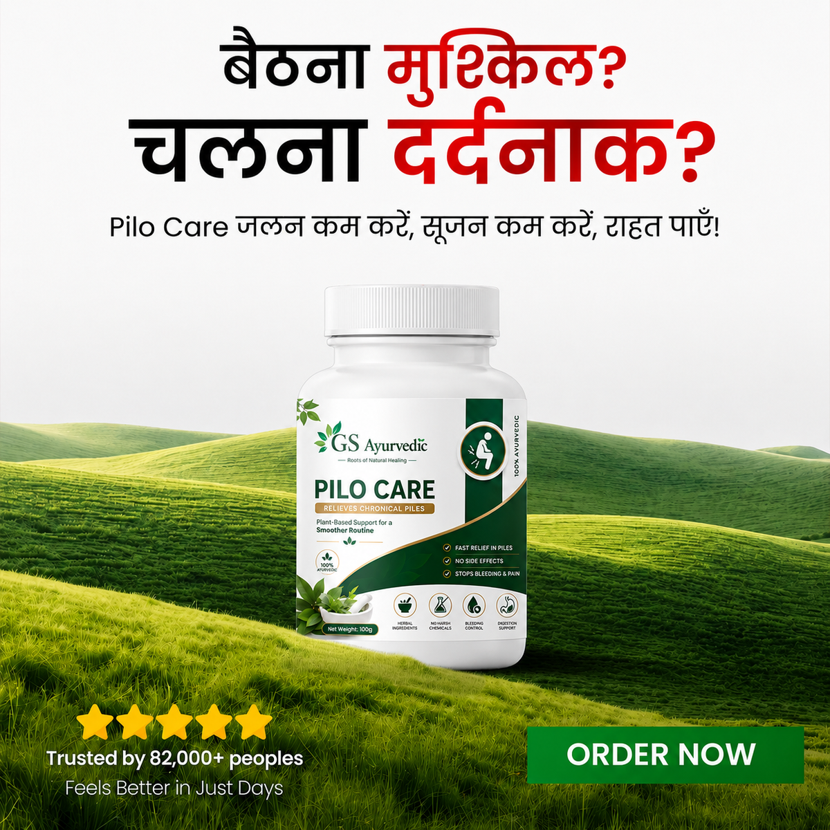 GS Ayurvedic Pilo Care | Piles Pain, Bleeding & Swelling Relief | 60+ Years Expertise